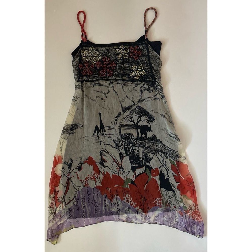 Vintage Save the Queen African Oasis Silk Dress Size L ( M)